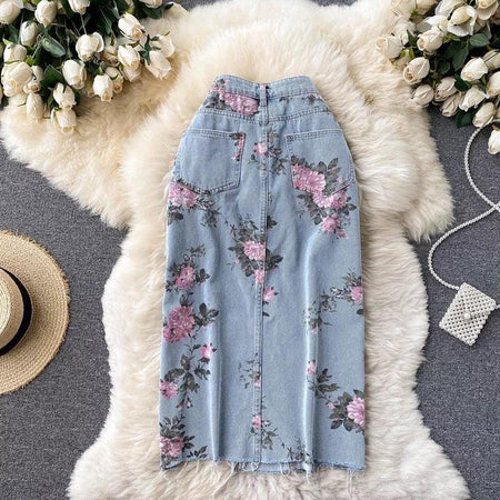 Juliana Slit Denim Skirts In Light Blue - back shot on hanger, blue - Miss Mosa By Akanksha