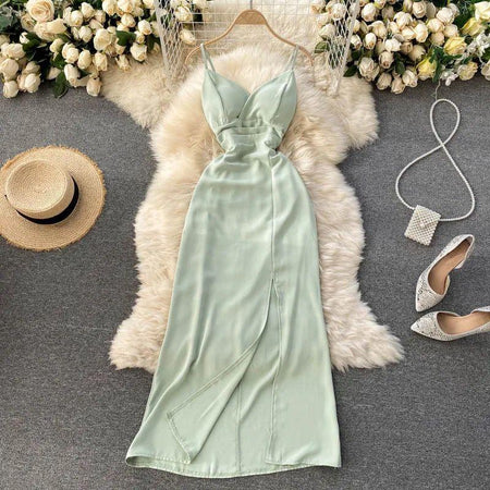 Julieta Statement Dress - styled flat-lay shot, sage green - Miss Mosa By Akanksha