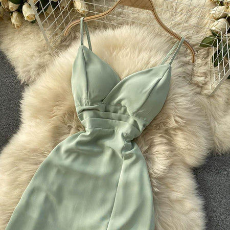 Julieta Statement Dress - close-up of bodice, sage green - Miss Mosa By Akanksha