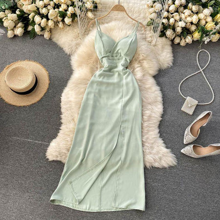 Julieta Statement Dress - styled flat-lay shot, sage green - Miss Mosa By Akanksha