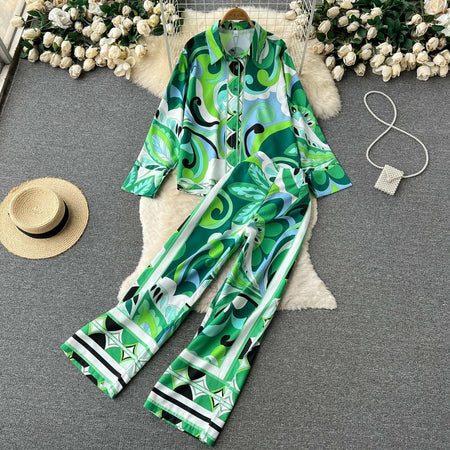Kamara Abstract Coord Set In Green - styled flat-lay shot, green - Miss Mosa By Akanksha