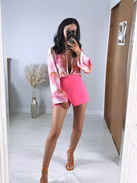Kamara Skorts - full-length shot on model, pink - Miss Mosa By Akanksha