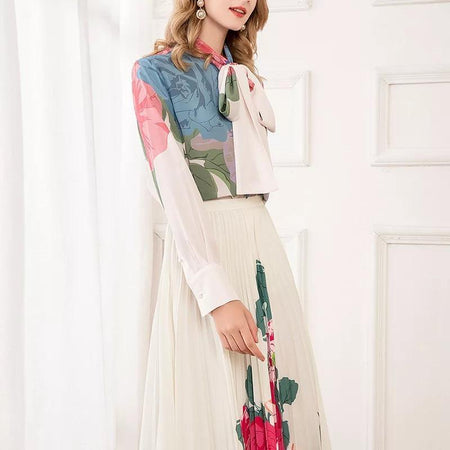Karev Luxury Coord Set In Off-White - side shot on model, multicolour - Miss Mosa By Akanksha