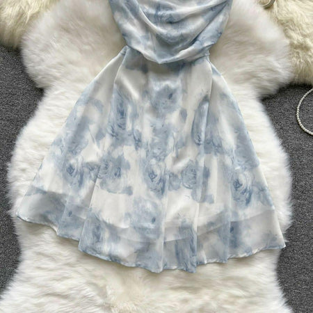 Kate Holiday Dress - close-up of skirt, blue - Miss Mosa By Akanksha