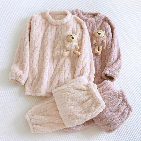 Katie Fleece Nightsuits - styled flat-lay shot, pink - Miss Mosa By Akanksha
