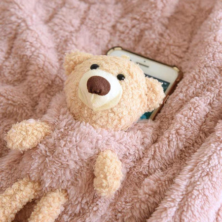 Katie Fleece Nightsuits - close-up of teddy bear charm, pink - Miss Mosa By Akanksha