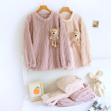 Katie Fleece Nightsuits - front shot on hanger, pink - Miss Mosa By Akanksha