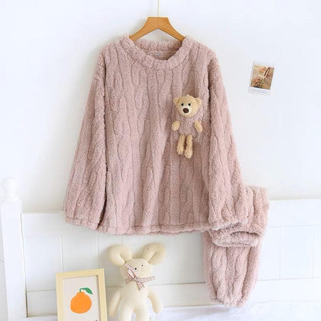 Katie Fleece Nightsuits - front shot on hanger, mauve - Miss Mosa By Akanksha