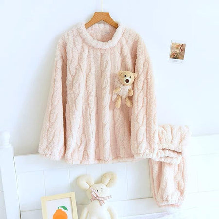 Katie Fleece Nightsuits - front shot on hanger, pink - Miss Mosa By Akanksha