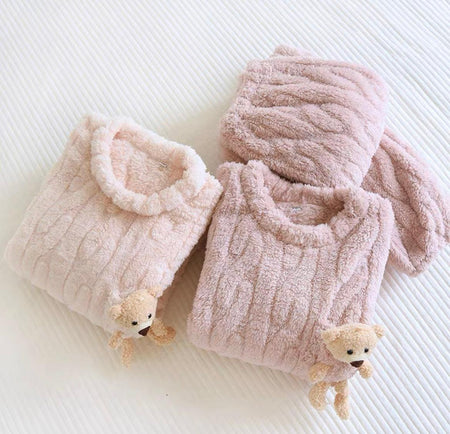 Katie Fleece Nightsuits - folded flat-lay product shot, pink - Miss Mosa By Akanksha