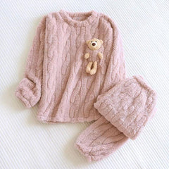 Katie Fleece Nightsuits - flat-lay product shot, mauve - Miss Mosa By Akanksha