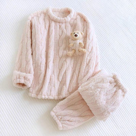 Katie Fleece Nightsuits - flat-lay product shot, pink - Miss Mosa By Akanksha