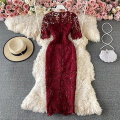Kelly Luxury Lace Dress - front shot on hanger, red - Miss Mosa By Akanksha