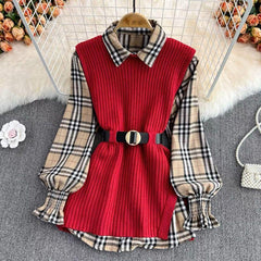 Kimberly Two Piece Knit Set - front shot on hanger, red - Miss Mosa By Akanksha