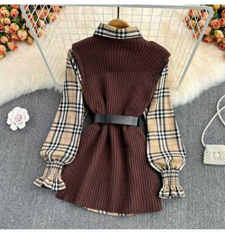 Kimberly Two Piece Knit Set - back shot on hanger, brown - Miss Mosa By Akanksha