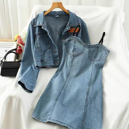 Labei Denim Set In Blue - styled flat-lay shot, blue - Miss Mosa By Akanksha
