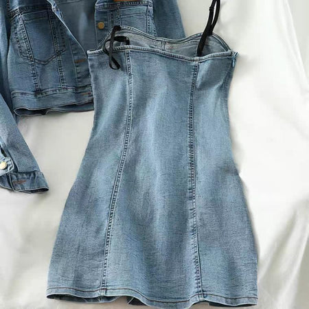 Labei Denim Set In Blue - flat-lay product shot, blue - Miss Mosa By Akanksha