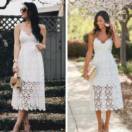 Lace Craze Dress - lifestyle shot on model, white - Miss Mosa By Akanksha