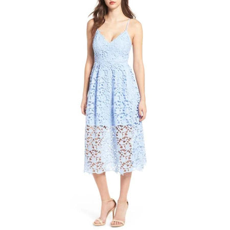 Lace Craze Dress - flat-lay product shot, light blue - Miss Mosa By Akanksha