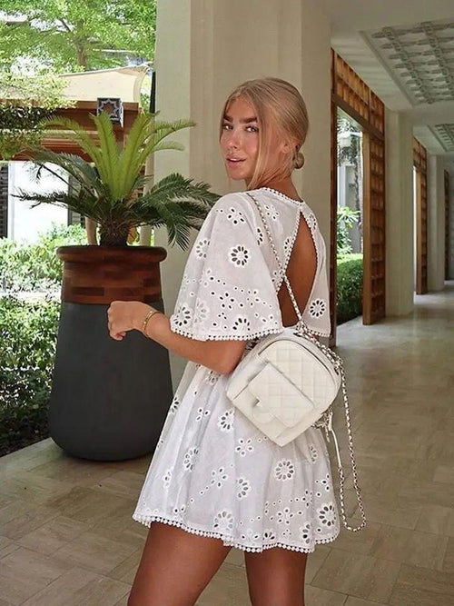 Lamaica Eyelet Cotton Dress In White