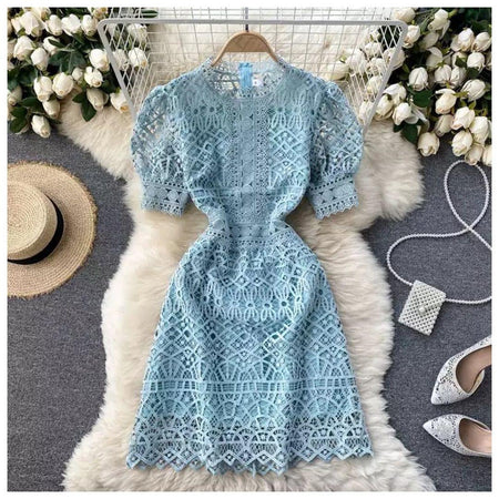 Latea Crochet Dress - styled flat-lay shot, blue - Miss Mosa By Akanksha