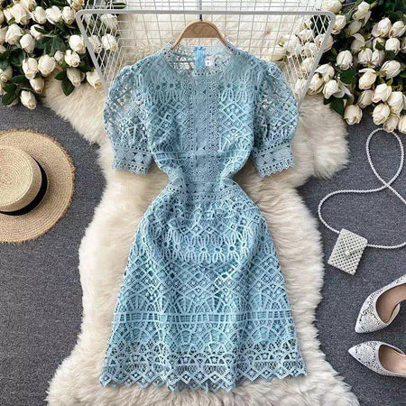 Latea Crochet Dress - styled flat-lay shot, blue - Miss Mosa By Akanksha