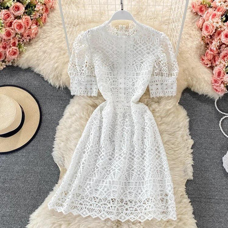 Latea Crochet Dress - styled flat-lay shot, white - Miss Mosa By Akanksha