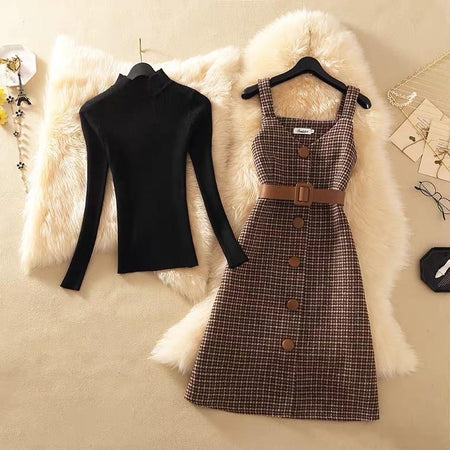 Lauder Dress and Top Set In Black and Brown - styled flat-lay shot, brown - Miss Mosa By Akanksha