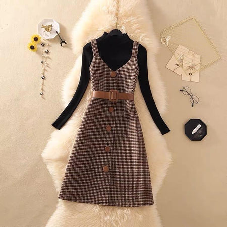 Lauder Dress and Top Set In Black and Brown - styled flat-lay shot, brown - Miss Mosa By Akanksha