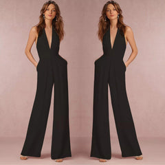 Laurie Halter Neck Jumpsuit - front shot on model, black - Miss Mosa By Akanksha
