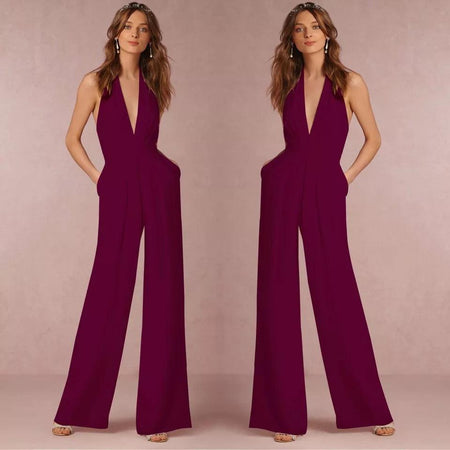 Laurie Halter Neck Jumpsuit - front shot on model, magenta - Miss Mosa By Akanksha