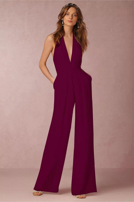 Laurie Halter Neck Jumpsuit - full-length shot on model, magenta - Miss Mosa By Akanksha