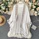 Leah Tasseled Cape - front shot on hanger, white - Miss Mosa By Akanksha