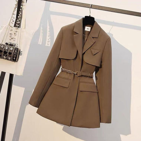 Lelia Trench Coats - front shot on hanger, brown - Miss Mosa By Akanksha