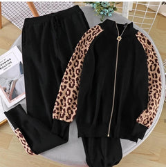 Leopard Patterned Tracksets - styled flat-lay shot, black - Miss Mosa By Akanksha