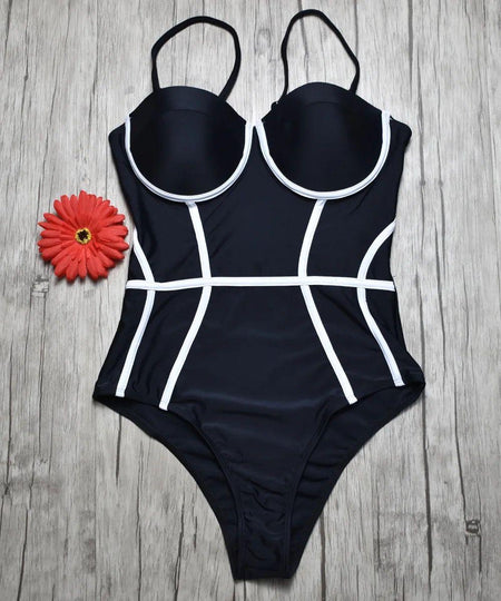 Lexi One Piece Swimsuit - styled flat-lay shot, black - Miss Mosa By Akanksha