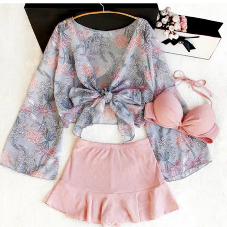 LiaBella 3 Piece Swimsets in Pink and Blue - styled flat-lay shot, pink - Miss Mosa By Akanksha