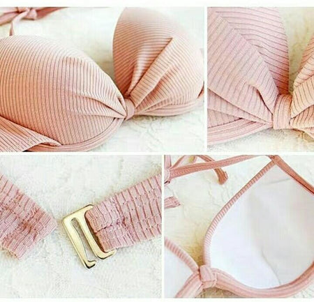LiaBella 3 Piece Swimsets in Pink and Blue - close-up of fabric detail, pink - Miss Mosa By Akanksha