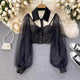 Liabella Puffed Sleeve Blouse - styled flat-lay shot, black - Miss Mosa By Akanksha
