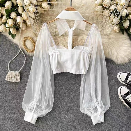 Liabella Puffed Sleeve Blouse - styled flat-lay shot, white - Miss Mosa By Akanksha