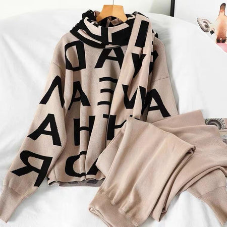 Liber Tracksuit with scarf - styled flat-lay shot, beige - Miss Mosa By Akanksha
