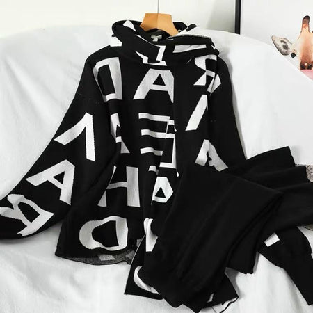 Liber Tracksuit with scarf - styled flat-lay shot, black - Miss Mosa By Akanksha