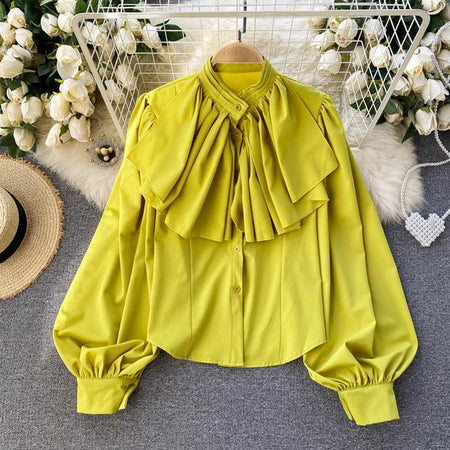Libiya Luxury Formal Blouse - front shot on hanger, yellow - Miss Mosa By Akanksha