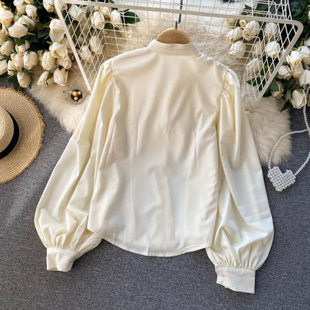 Libiya Luxury Formal Blouse - back shot on hanger, cream - Miss Mosa By Akanksha
