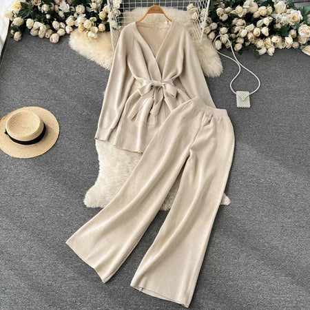 Liboa Woolen Coord Set - styled flat-lay shot, beige - Miss Mosa By Akanksha