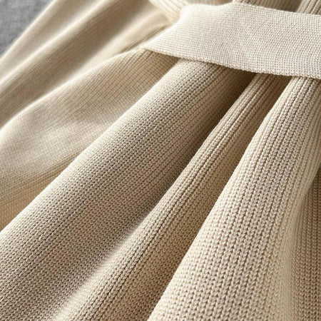 Liboa Woolen Coord Set - close-up of knit fabric, beige - Miss Mosa By Akanksha