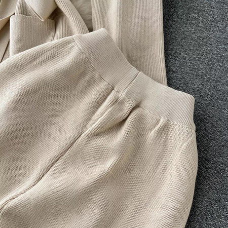 Liboa Woolen Coord Set - close-up of waistband, beige - Miss Mosa By Akanksha