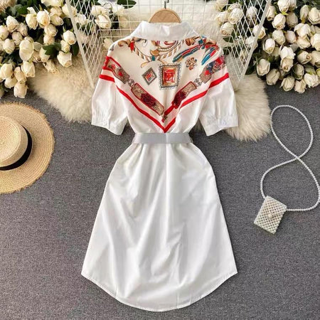 Libya Luxury Scarf Dress - styled flat-lay shot, white - Miss Mosa By Akanksha