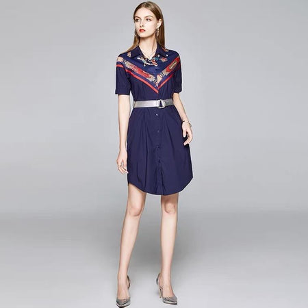 Libya Luxury Scarf Dress - full-length shot on model, navy - Miss Mosa By Akanksha