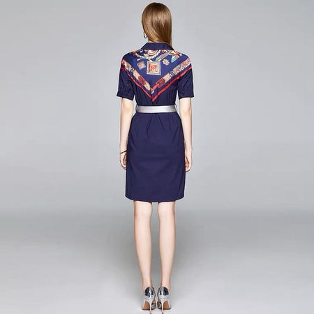 Libya Luxury Scarf Dress - back shot on model, navy - Miss Mosa By Akanksha